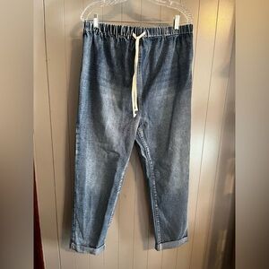 Shein medium washed denim pull on elastic waist jeans